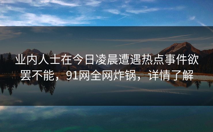 业内人士在今日凌晨遭遇热点事件欲罢不能,91网全网炸锅,详情了解