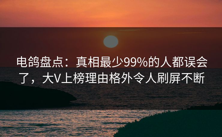 电鸽盘点:真相最少99%的人都误会了,大V上榜理由格外令人刷屏不断